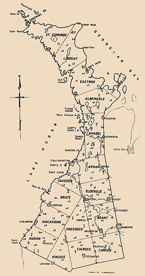 Map of Bruce County taken from "A Pictorial History of BRUCE COUNTY Prior to 1918"